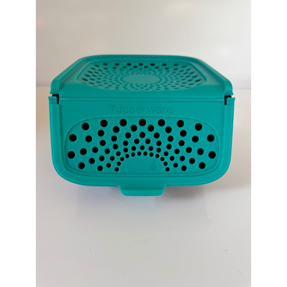 Tupperware Garlic-N-All Keeper Teal Black Small Ventilated Pantry Storage 2.3L